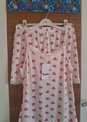 Diğer Diger Pembe Kalp Desenli Kısa Askılı Pijama Takımı