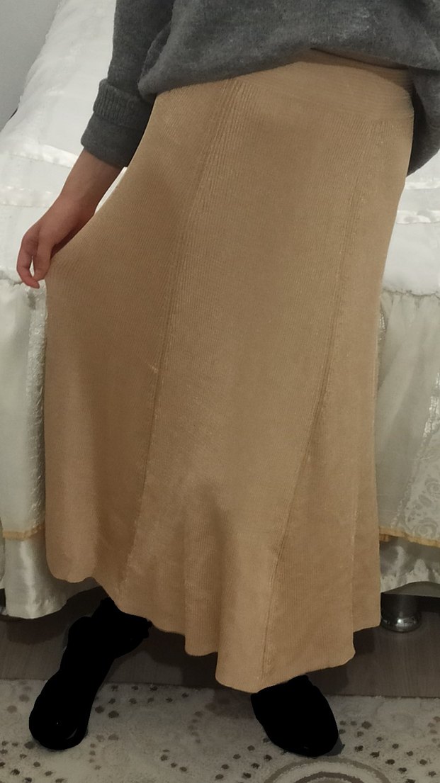 Bej Süet Midi Uzun Etek - Görsel 2