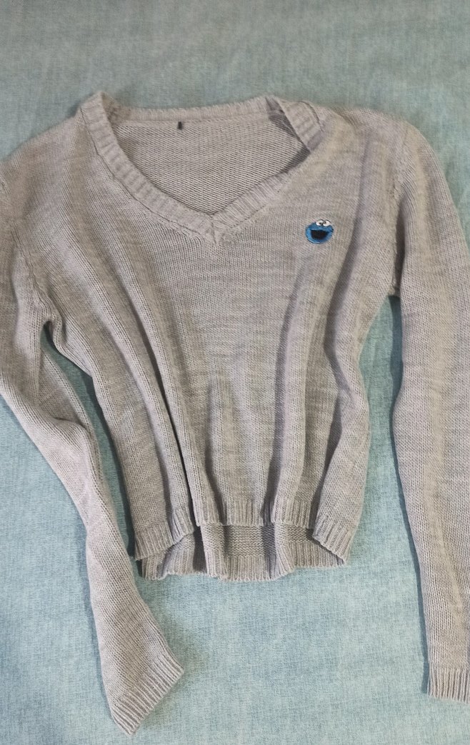 Gri V Yaka Örgü Kadın Kazak - Görsel 2