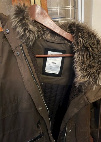 Haki Yeşili Bershka Kürk Kapşonlu Mont - Görsel 5