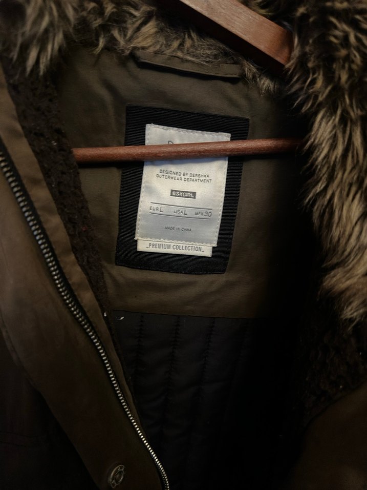 Haki Yeşili Bershka Kürk Kapşonlu Mont - Görsel 4