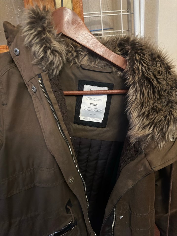 Haki Yeşili Bershka Kürk Kapşonlu Mont - Görsel 5