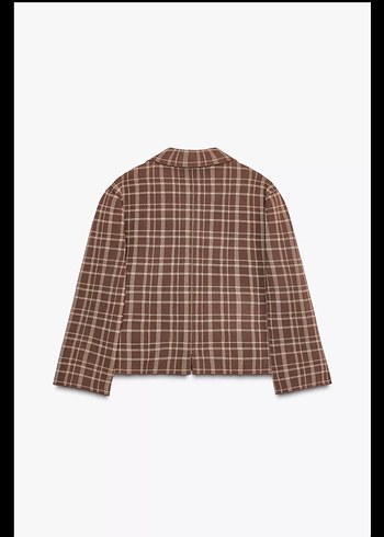 Düğmeli Kahverengi Ekose ceket hırka zara - Görsel 4