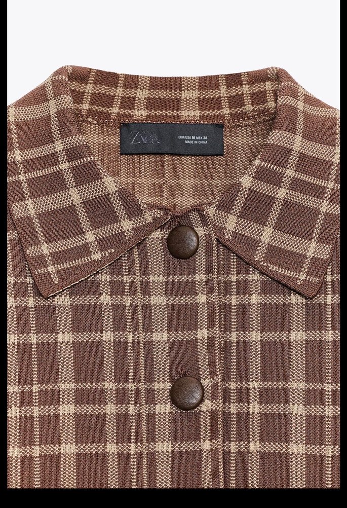 Düğmeli Kahverengi Ekose ceket hırka zara - Görsel 5