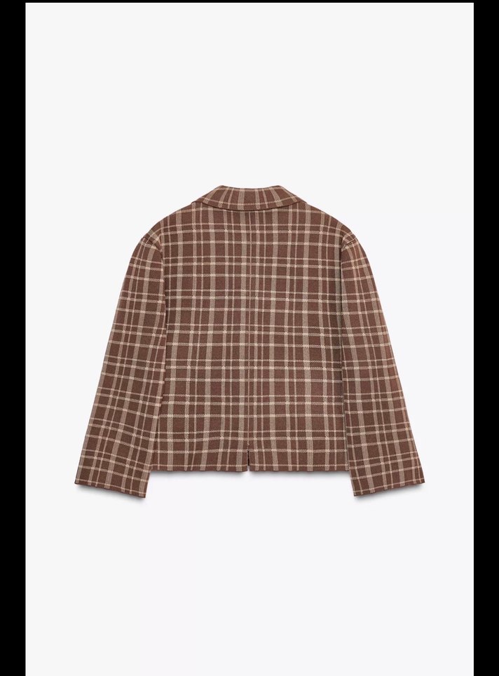 Düğmeli Kahverengi Ekose ceket hırka zara - Görsel 4