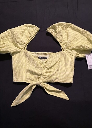 ZARA Karpuz kol büstiyer pötikare desenli yeşil beyaz sarı
