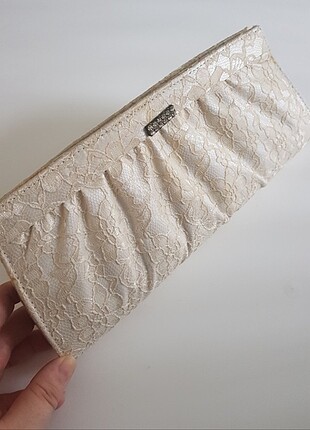 Beyaz dantelli clutch canta