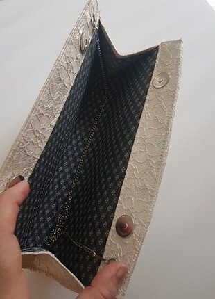 Beden Beyaz dantelli clutch canta
