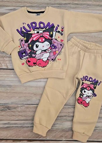 Kızlar için kuromi Baskılı Kahverengi Örme Eşofman Takımı