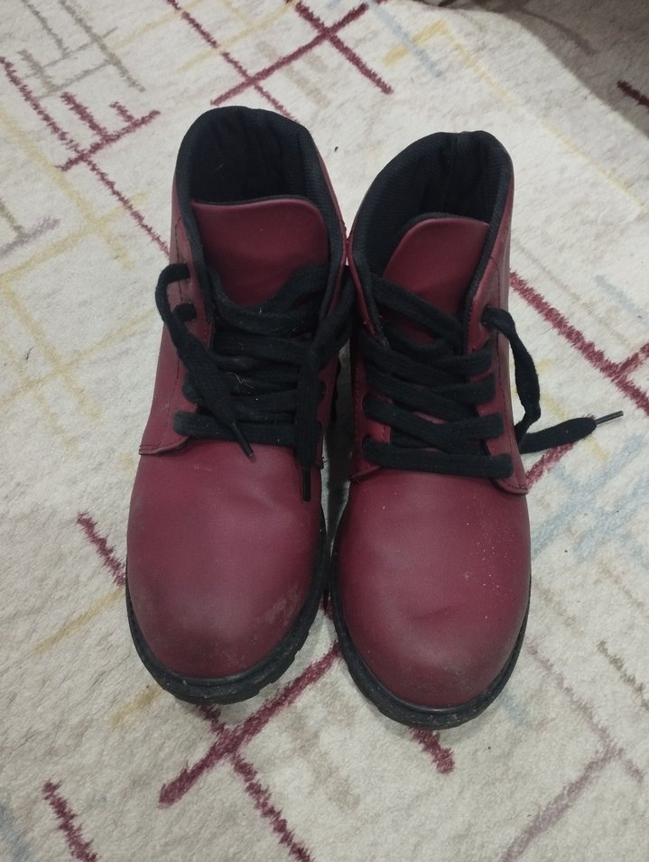 Bordo Bağcıklı Kadın Botu Blok Topuklu - Görsel 5