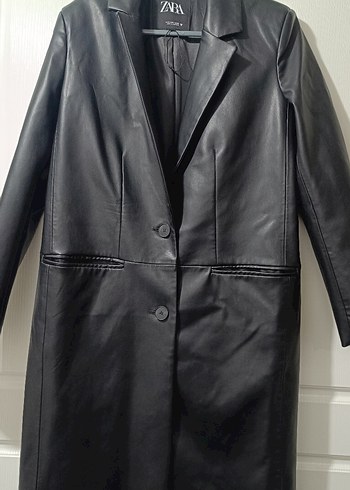 Zara Siyah Uzun Deri Kadın Ceket - Görsel 3