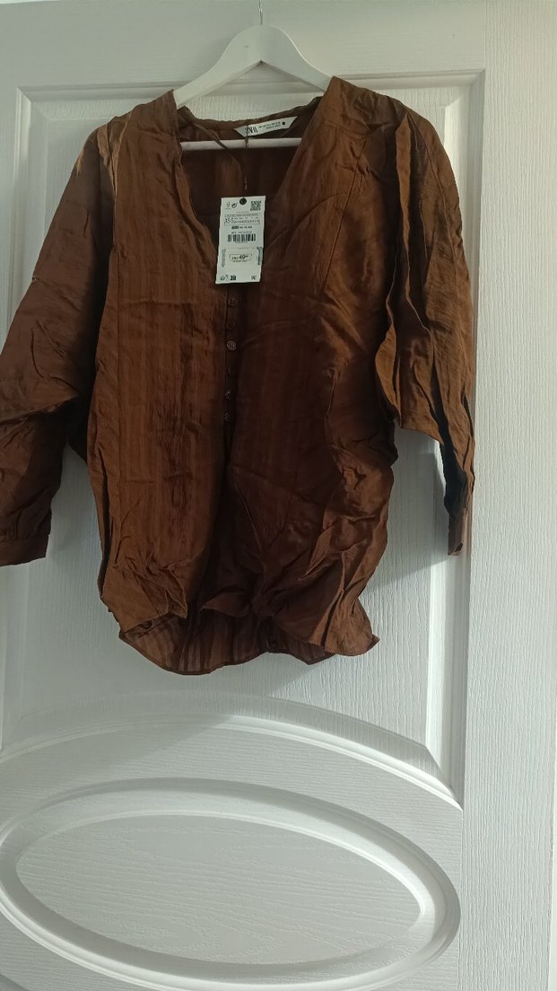 Zara Düğmeli Kahverengi Bluz - Görsel 2