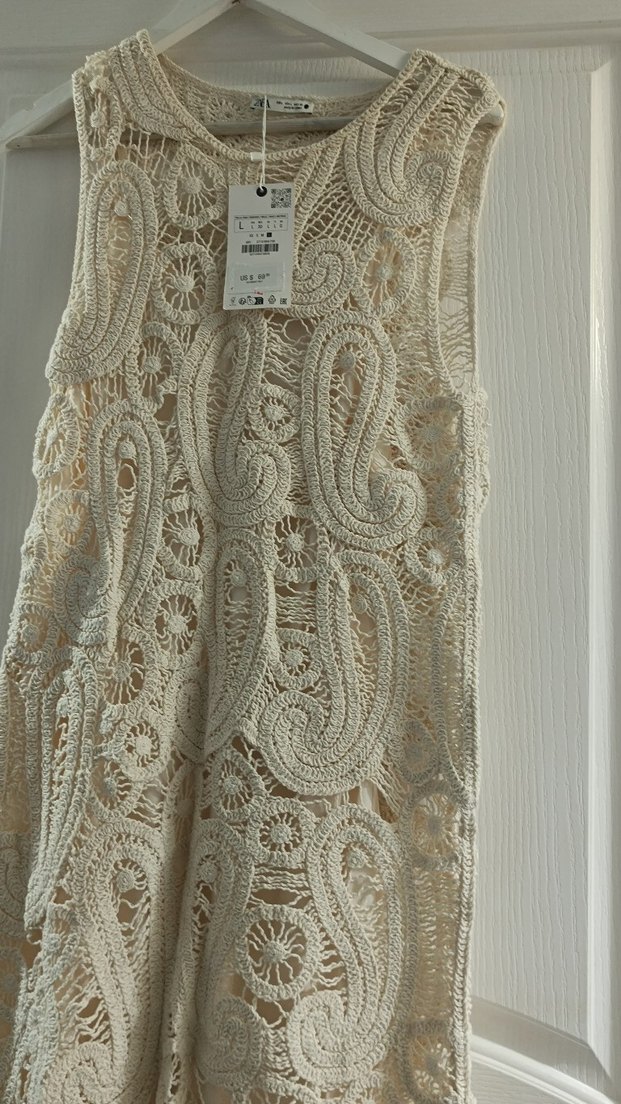 Zara Bohem  İşlemeli Uzun Beyaz Elbise - Görsel 3