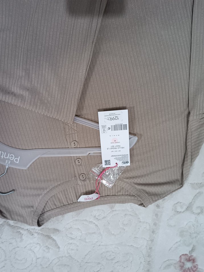 Bej Uzun Kollu V Yaka Hamile Pijama Takımı - Görsel 3