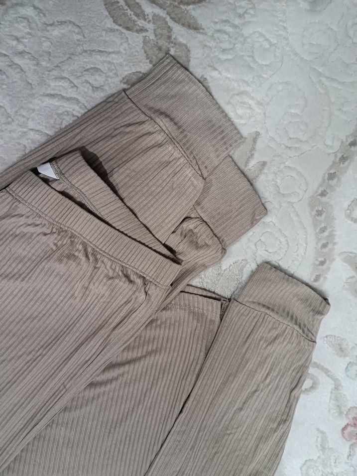 Bej Uzun Kollu V Yaka Hamile Pijama Takımı - Görsel 4