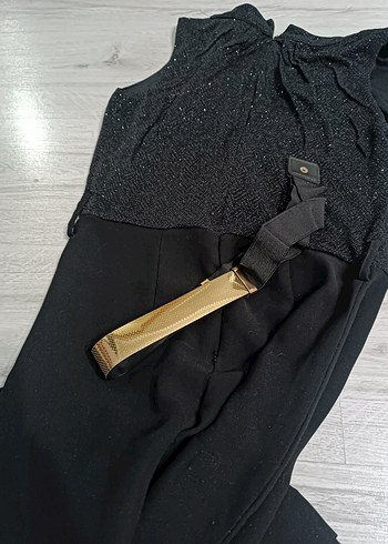 Siyah Kemerli Uzun Kadın Tulum - Görsel 6