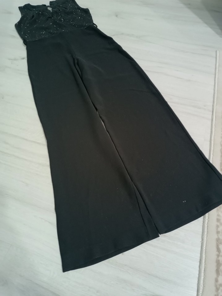 Siyah Kemerli Uzun Kadın Tulum - Görsel 3