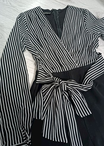 Siyah Zebra Desenli Kadın Tulum - Görsel 5