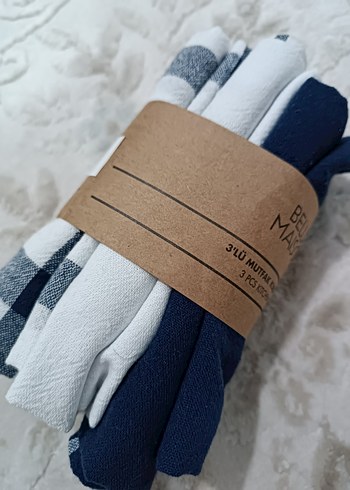 Bohem Tarzı Mavi Gri Ekoseli Mutfak Bezi Seti - Görsel 3