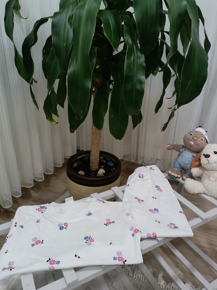 Çiçek Desenli Kısa Kollu Hamile Pijama Takımı - Görsel 2