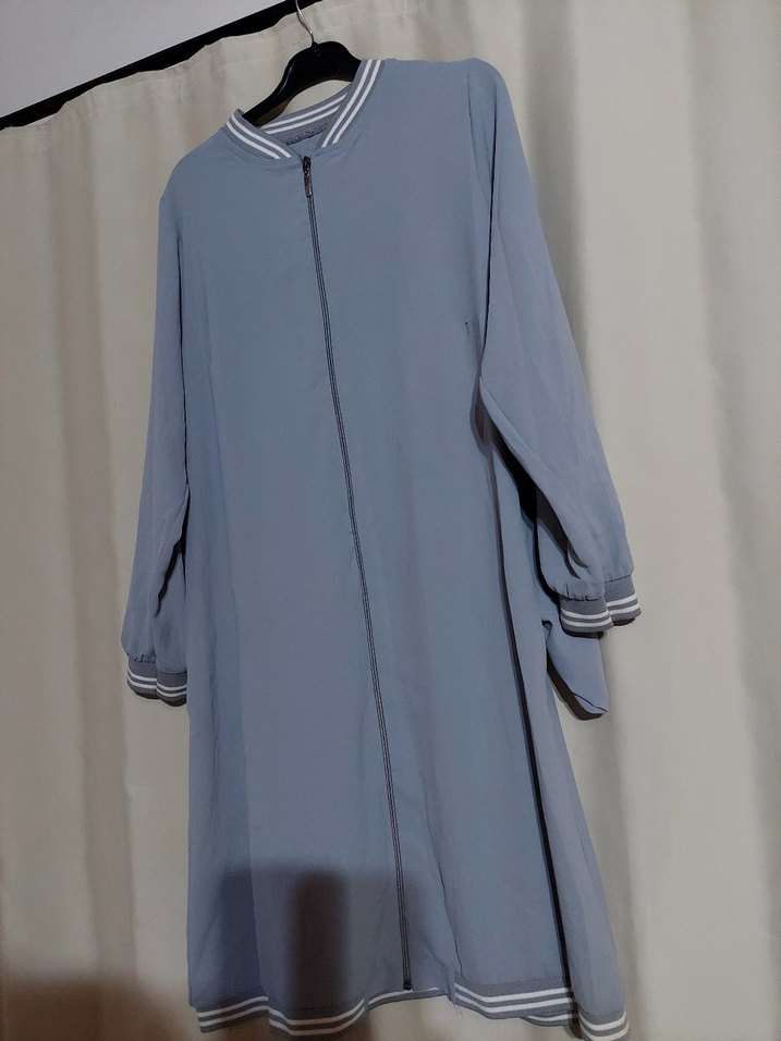 Gri Uzun Kadın Fermuarlı Kaban - Görsel 2