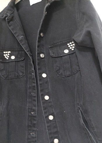 Siyah Düğmeli Midi Denim Ceket - Görsel 3