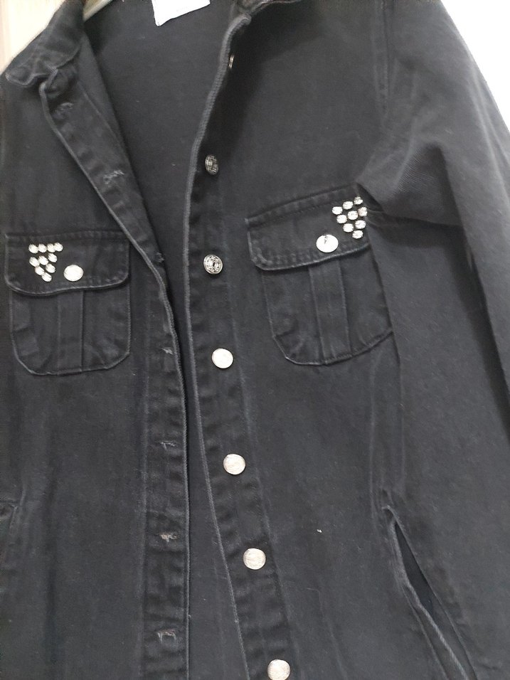 Siyah Düğmeli Midi Denim Ceket - Görsel 3