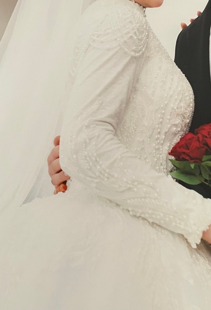 Uzun Kollu Yüksek Yakalı Prenses Gelinlik - Görsel 2