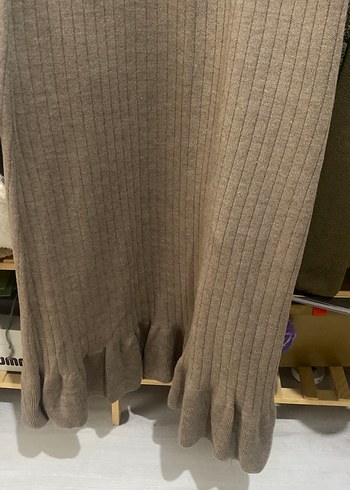 Bej Uzun Kollu Triko Kadın Elbise - Görsel 3