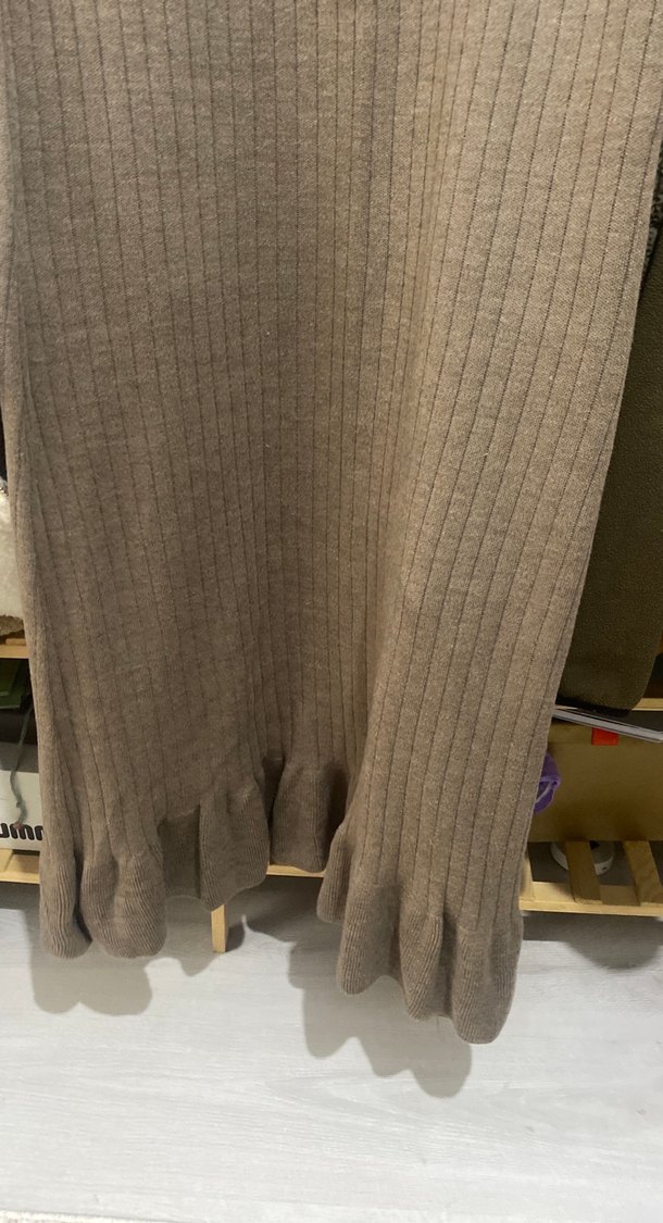 Bej Uzun Kollu Triko Kadın Elbise - Görsel 3