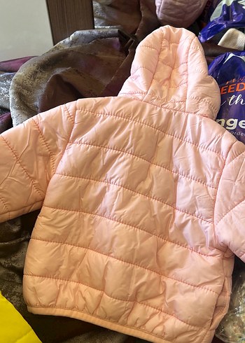 6-9 Ay Beden Kız Çocuk Pembe Kapüşonlu Fermuarlı Mont