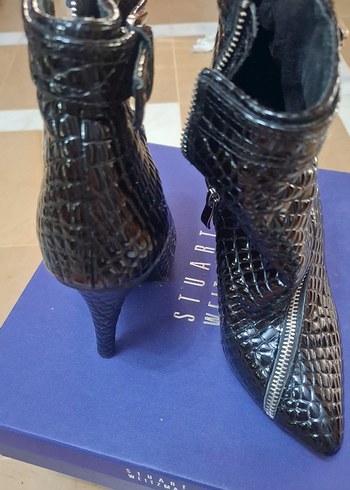 Yılan Desenli Siyah Deri Stiletto Bot - Görsel 2