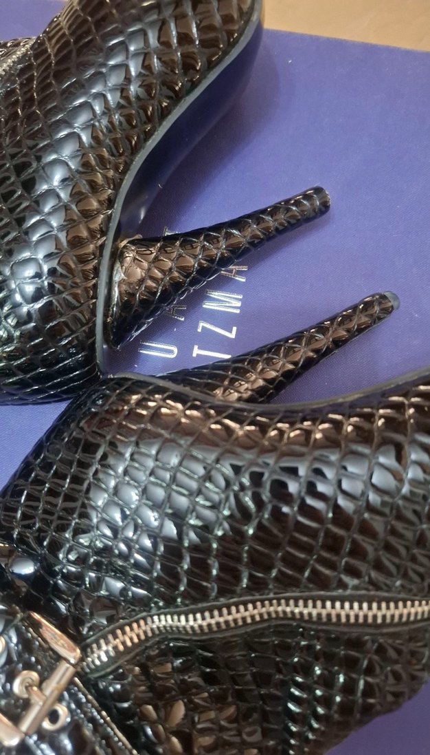 Yılan Desenli Siyah Deri Stiletto Bot - Görsel 4