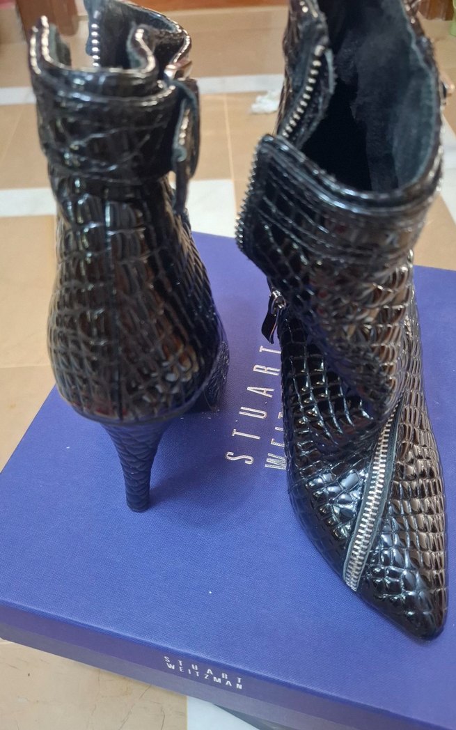 Yılan Desenli Siyah Deri Stiletto Bot - Görsel 2