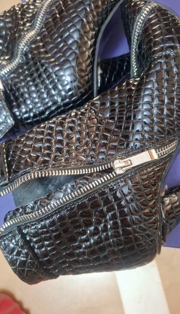 Yılan Desenli Siyah Deri Stiletto Bot - Görsel 3