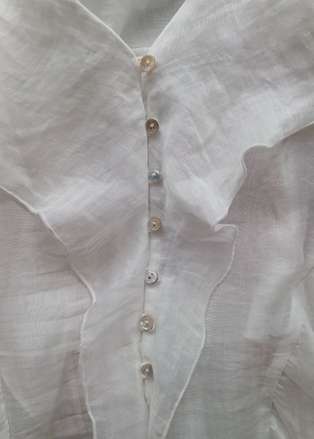 Beyaz Keten Fırfırlı Kolsuz Bluz - Görsel 2