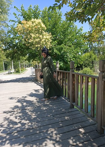 Kadın Haki Uzun Drapeli Elbise - Görsel 2