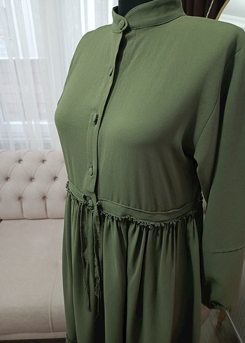Kadın Haki Uzun Drapeli Elbise - Görsel 5