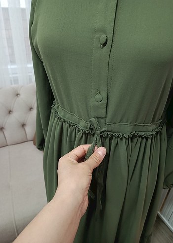 Kadın Haki Uzun Drapeli Elbise - Görsel 4