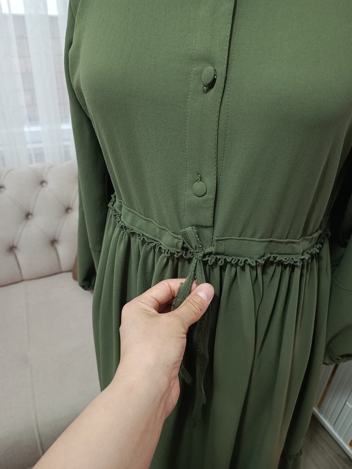 Kadın Haki Uzun Drapeli Elbise - Görsel 4