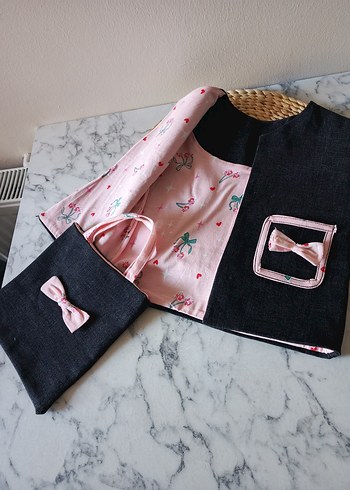 Kız Çocuk Pembe Detaylı Kot Yelek ve Çanta - Görsel 2