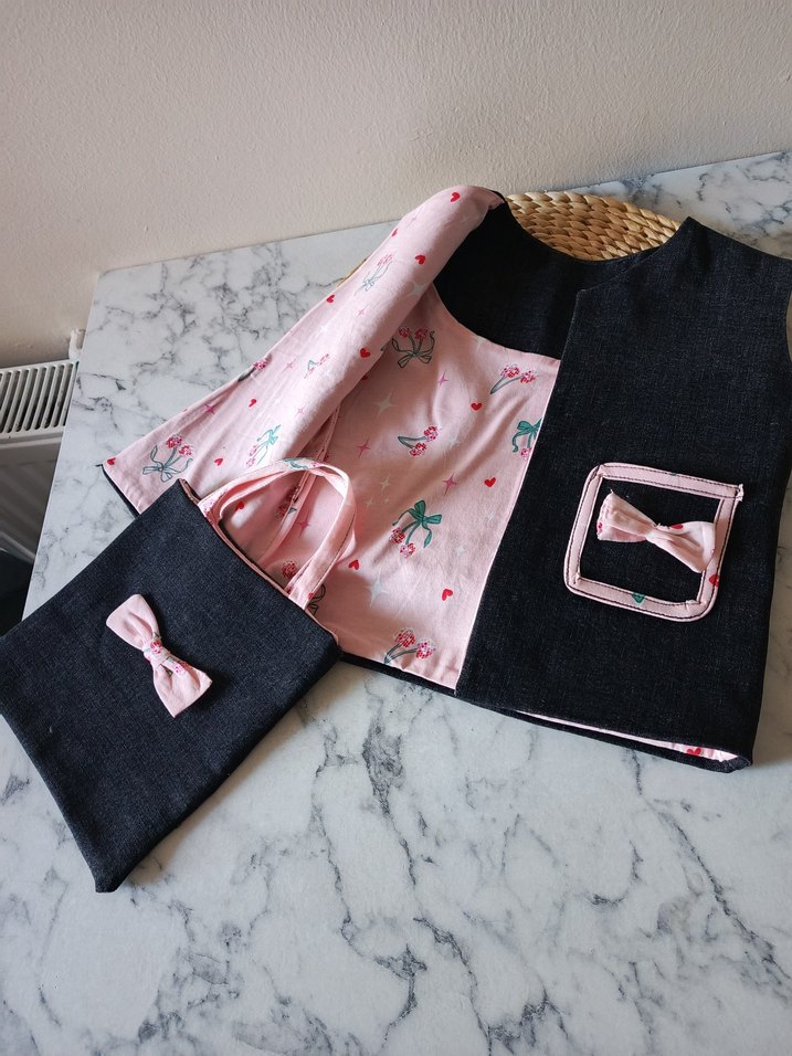 Kız Çocuk Pembe Detaylı Kot Yelek ve Çanta - Görsel 2