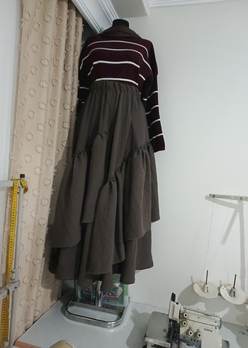 Uzun Kahverengi Volanlı Salaş Etek - Görsel 2