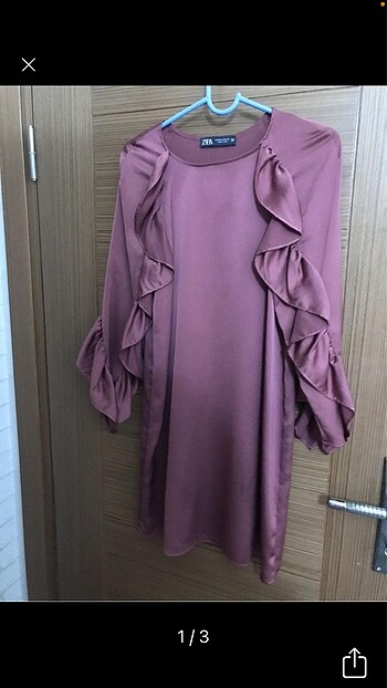 Zara Saten Görünümlü Çok Şık Elbise Mürdüm Rengi