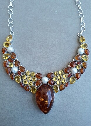 Beden Hakiki Amber Sitrin Inci Kolye ( Amber Citrine Pearl )