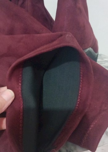 Bordo Süet Dizüstü Kalın düz Topuklu Çizme - Görsel 10