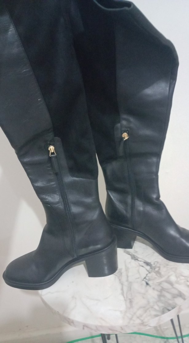 Siyah Fermuarlı Dizüstü Kadın Çizme - Görsel 4