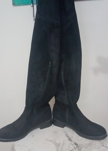 Siyah Süet Diz Üstü  Topuklu Çizme - Görsel 5