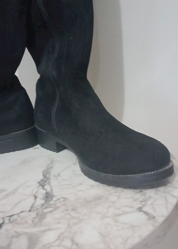 Siyah Süet Diz Üstü  Topuklu Çizme - Görsel 8