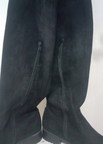 Siyah Süet Diz Üstü  Topuklu Çizme - Görsel 6